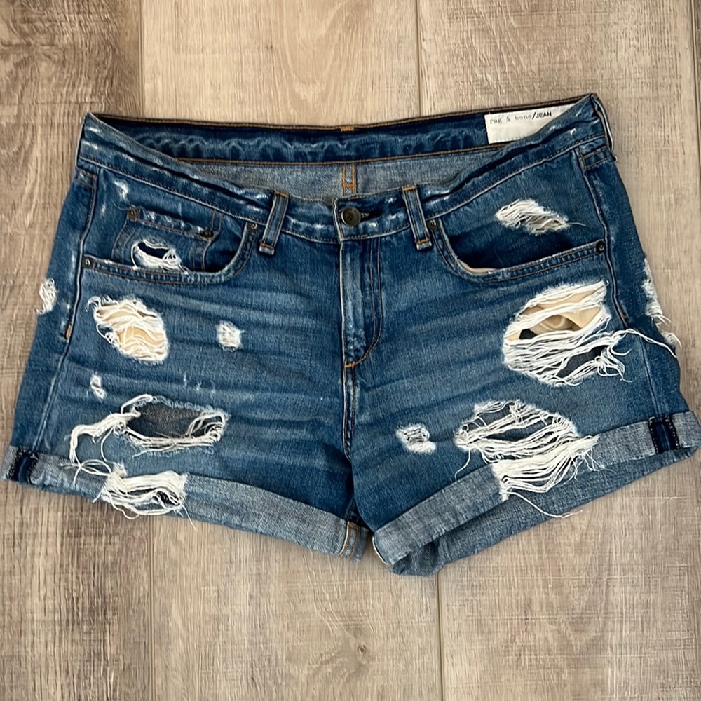 Rag & Bone Distressed denim cuffed shorts